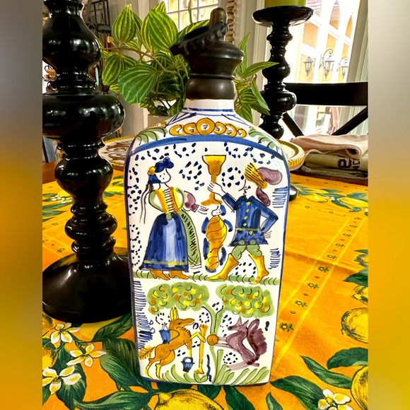 Vintage Italy Hand Painted Ceramic Copper Stopper Decanter Bottle EUC - Picture 1 of 12